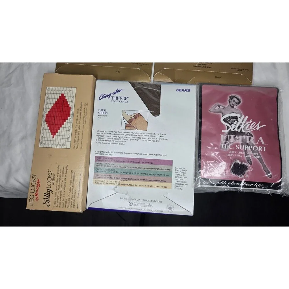 Vtg Lot Of 8 Pairs Nylon Stockings Petite & Shapely Fit Mixed Styles Colors NOS